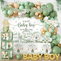 Baby Boy Shower Decorations,267Pcs Baby Shower Decorations Green Plates and Napkins Cups Banner Backdrop Tablecloth Cake Topper Balloon for Sweet Baby Boy Baby Shower Decorations