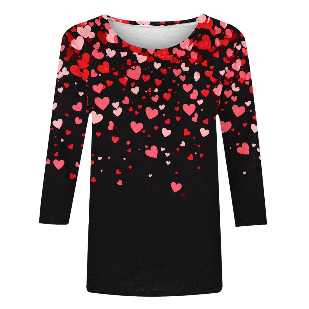 Womens Valentines Day Tops Romantic Three-Quarter Sleeve Shirts Casual round Neck Love Graphic Gift for Wife Tops