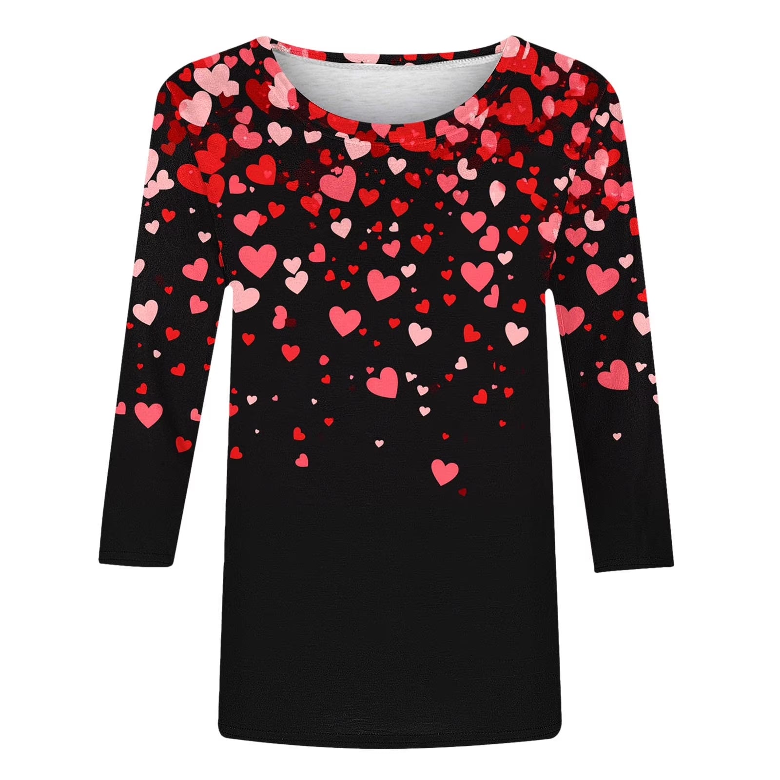 Womens Valentines Day Tops Romantic Three-Quarter Sleeve Shirts Casual round Neck Love Graphic Gift for Wife Tops
