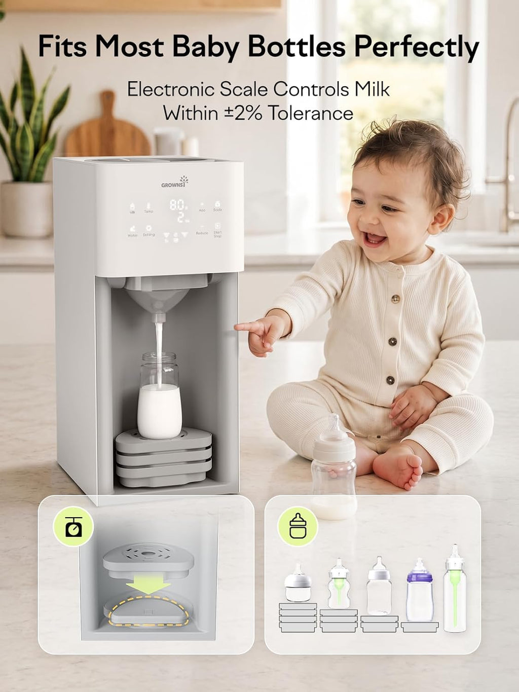 Baby Formula Maker, Ultra-Precise Automatic Formula Dispenser, Formula Mixer with One-Touch Instant Bottle Prep, 304 Stainless Steel Tank, Fits Most Baby Bottles, White