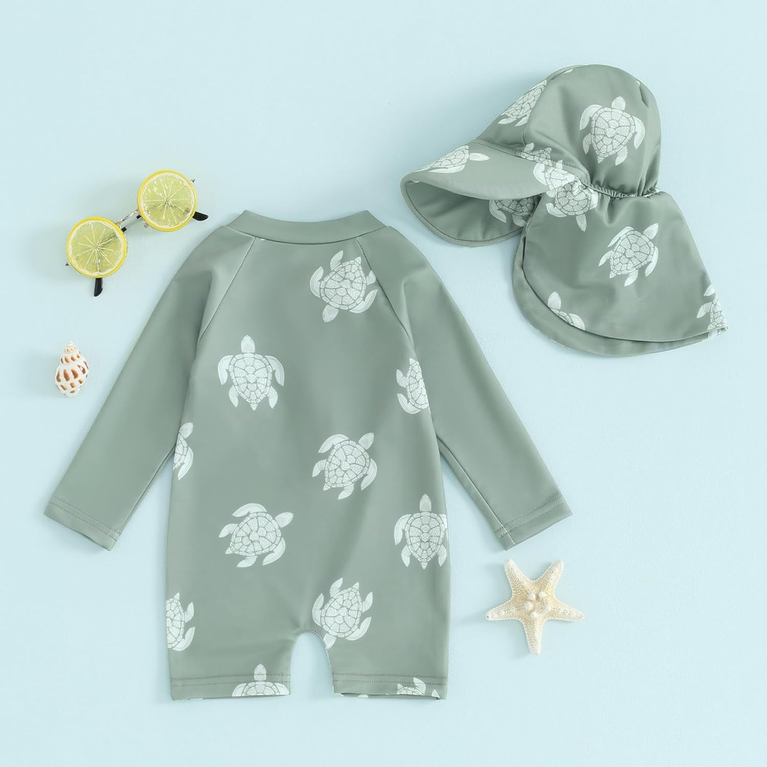 Toddler Infant Baby Boys Swimsuit Kids Rash Guard One Piece Newborn Zipper Bathing Suit Swimwear with Hat