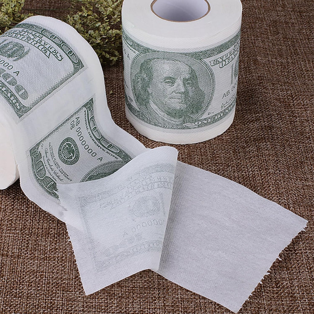 Money Toilet Paper 100 Dollar Bill Printed Gag Gift 2-Ply Funny Toilet Paper Roll, Money Printed Novelty Gift Idea, Pranks & Surprises Bathroom Decor