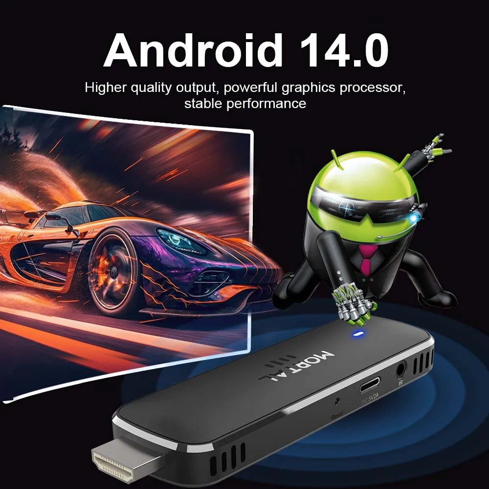 Mortal Android 14 TV Stick Full HD 4K 1080P Wifi 6 Google Voice NETFLIX Youtube Q8 BT5 24Fps Wireless Video Decode Media Player