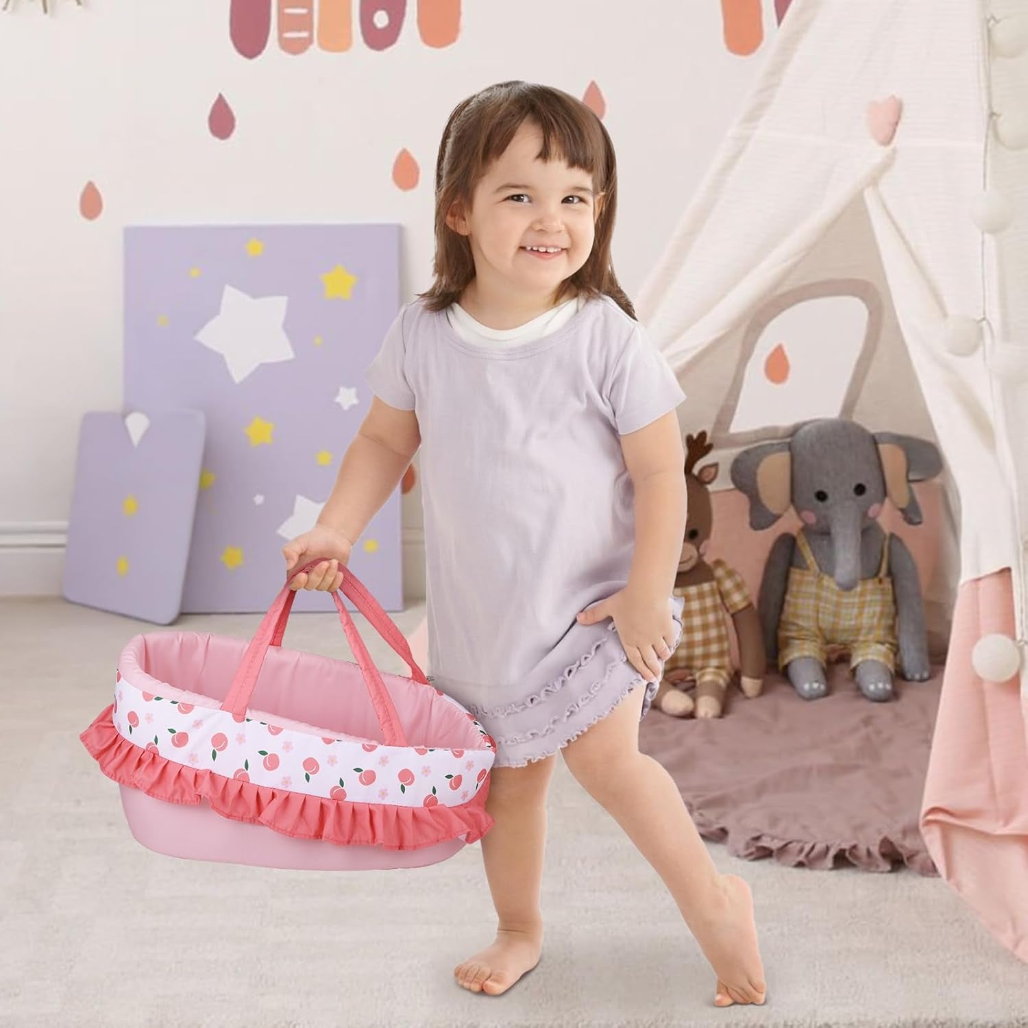 Baby Doll Bassinet Carrier, 12 Inch Baby Doll Accessories Set, Baby Doll Carrier Accessories for 12 Inch Baby Dolls, Including Magic Baby Bottle, Bib, Pacifier, Diaper