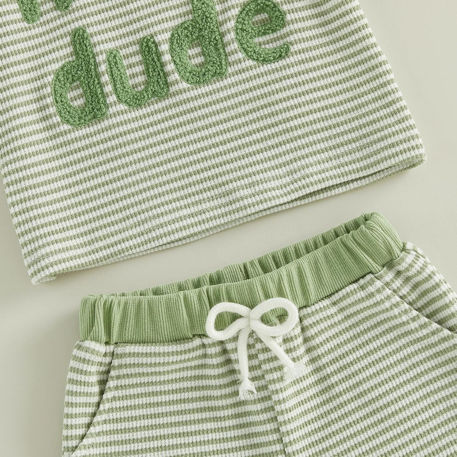 Baby Boy Summer Clothes Mamas Boy Embroidered Waffle Knit Short Sleeve T-Shirt Shorts Set Toddler Striped Outfit