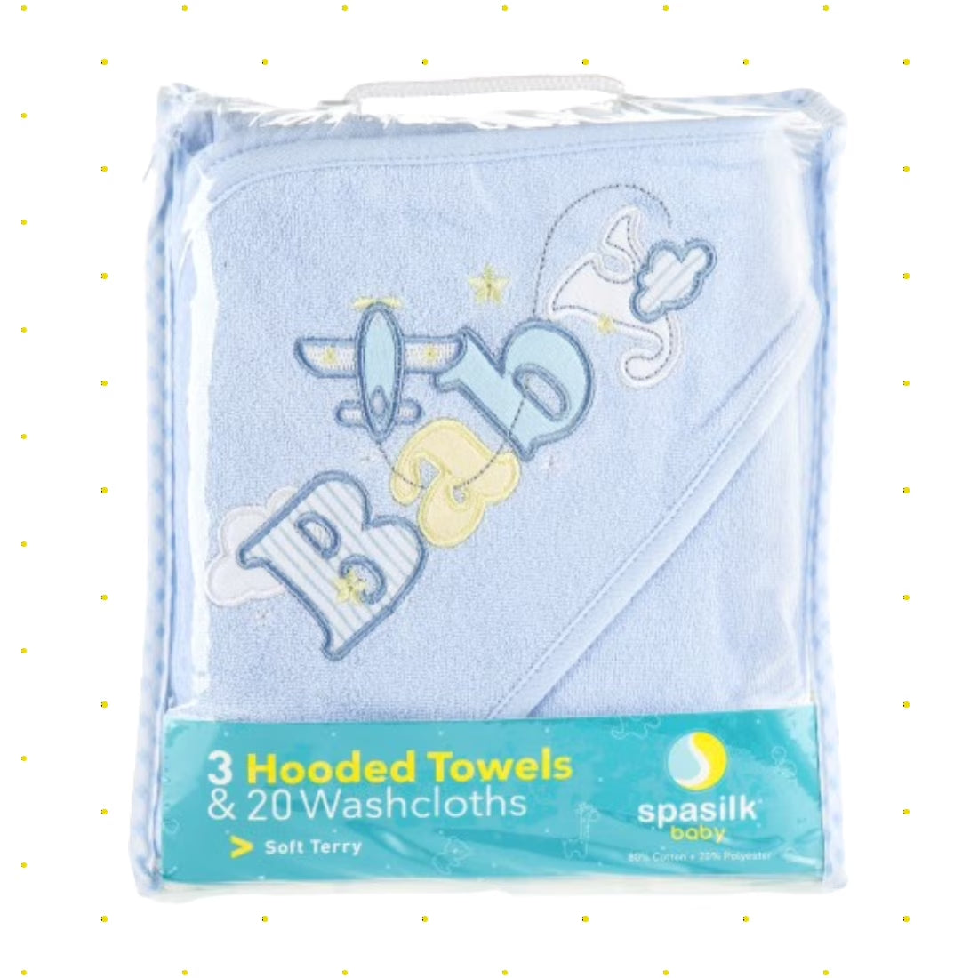 Bath Hooded Towels & Washcloths Set for Babies, 23-Piece Gift Set, Blue Baby