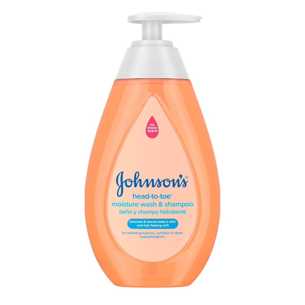 Johnson'S Baby Head-To-Toe Gentle Baby Moisture Tear Free 2 in 1 Baby Wash & Shampoo, Baby Essentials, Hypoallergenic and Ph Balanced, Stress Free Bathing, 13.6 Fl Oz