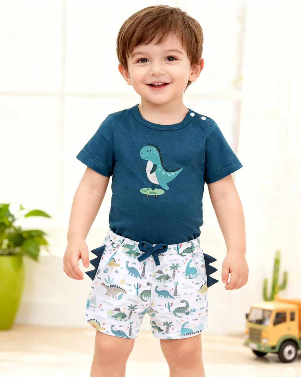 Baby Boy Clothes Newborn Summer Short Sleeve Cotton Crew Neck Button Crotch Romper Short Set Infant Boy Clothes