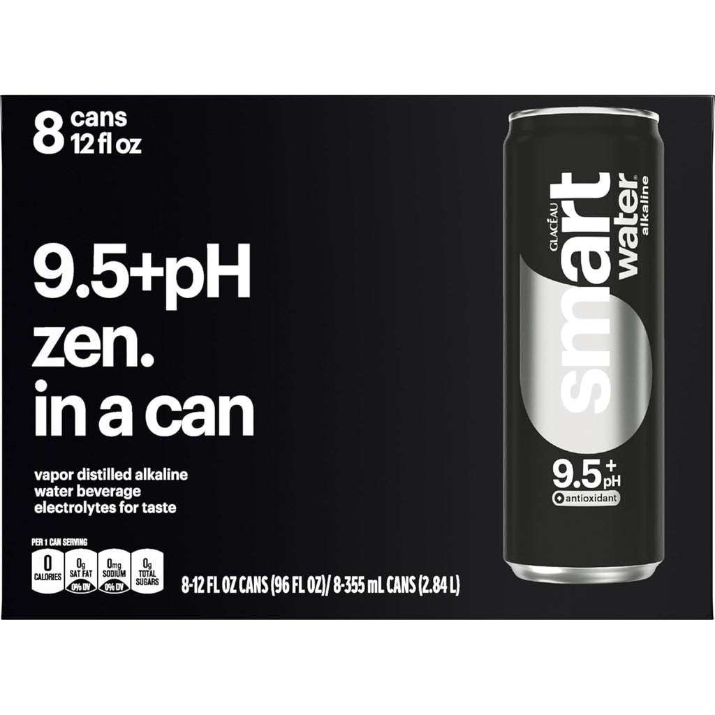 Smartwater Alkaline with Antioxidant Water Cans, 12 Fl Oz, 8 Pack