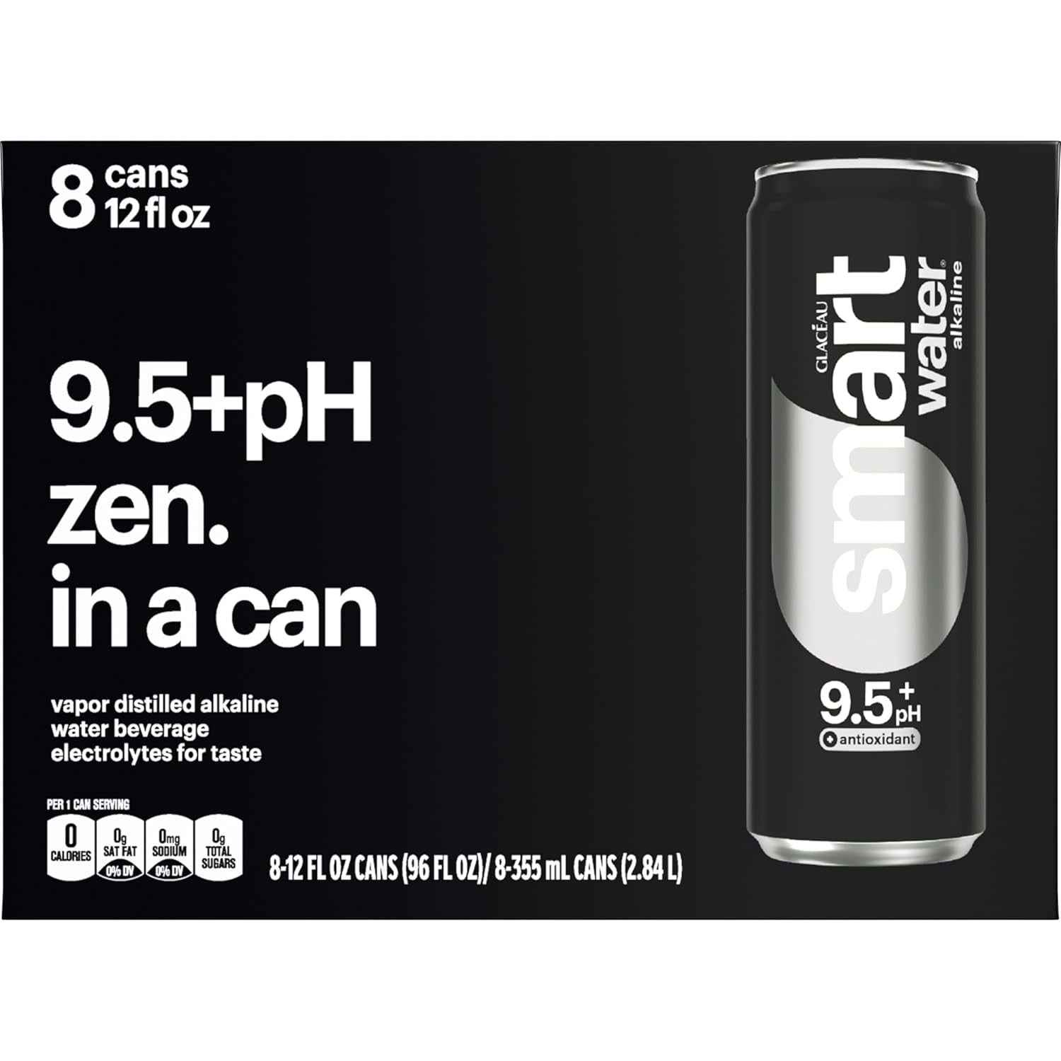 Smartwater Alkaline with Antioxidant Water Cans, 12 Fl Oz, 8 Pack