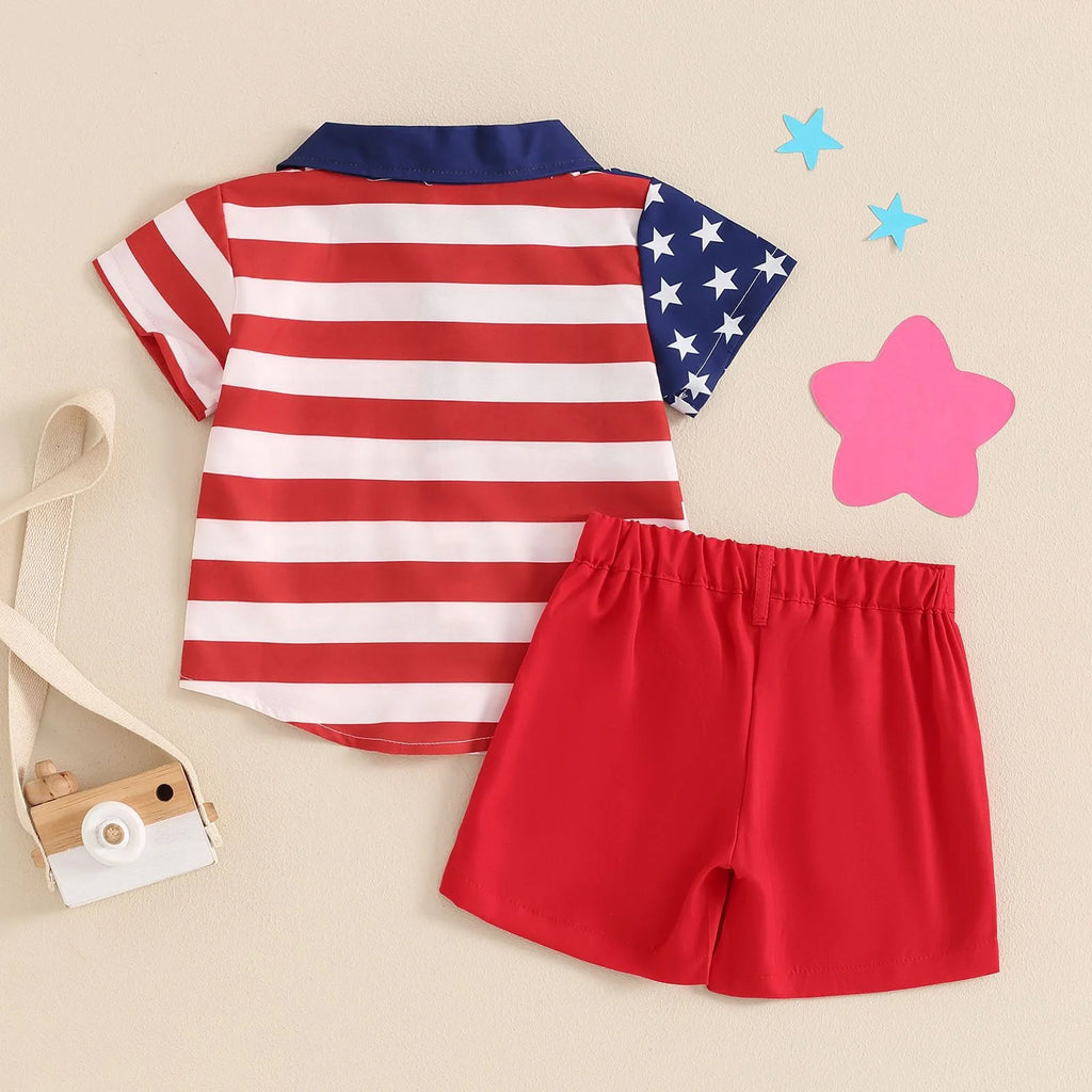 Newborn Baby Boy Clothes 4Th of July Baby Boy Outfit American Flag T-Shirt Top Striped Shorts Toddler Fourth of July Clothes 2 Piece Set Red,18-24 Months