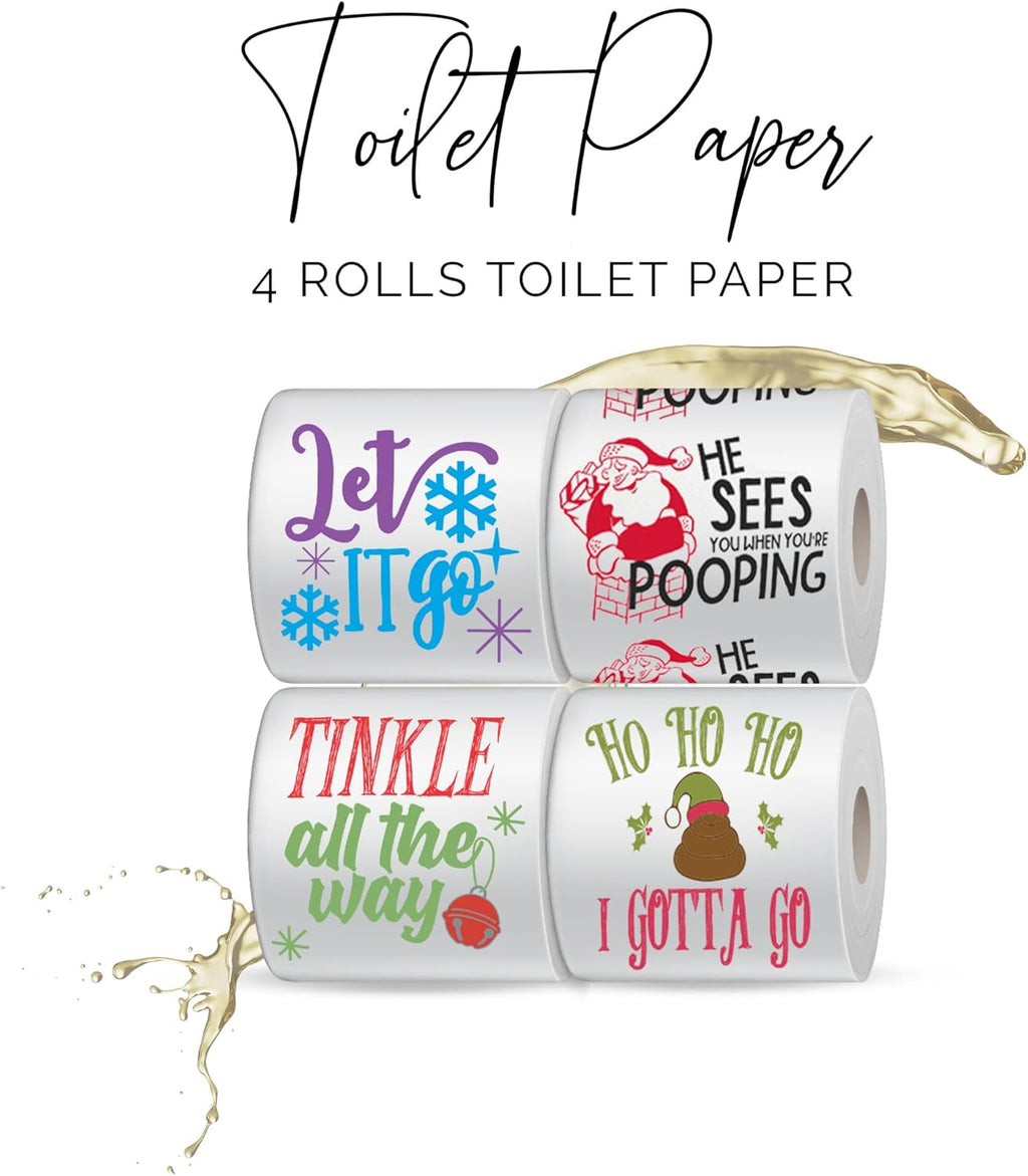 Christmas Toilet Paper Roll Pack of 4 – Holiday Gag Gifts, Funny Christmas Gifts, Perfect for White Elephant and Holiday Parties - Novelty, Santa, Xmas, Grinch and Funny Toilet Paper