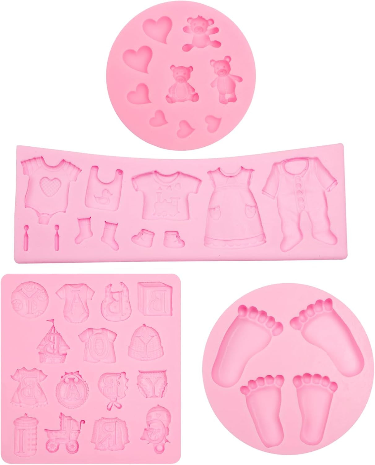 Baby Silicone Fondant Mold 3D Baby Foot Mold Baby Birthday Party Baking Tools for Baby Baptism Theme Party Gender Reveal Party Cake Decorating Chocolate Candy Cupcake Gum Paste Polymer Clay