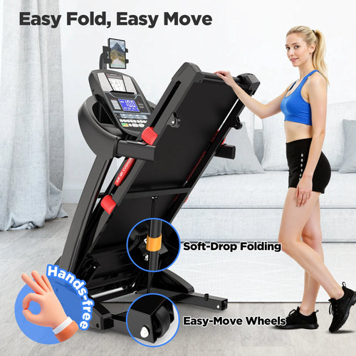 4.5HP Folding Treadmill for Home with 15 Auto Incline, Smart APP, 300Lbs, Hifi Bluetooth Speakers, 64 Programs, 10MPH Speed, Foldable Eletreadmill Running Machine, Knee Strap Gift