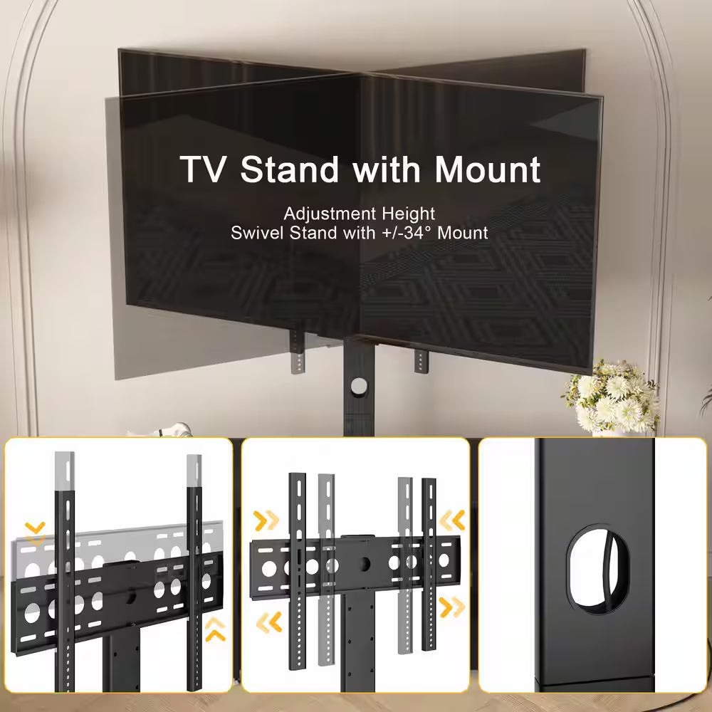 TV Stand with Adjustable TV Mount Industrial Wood and Metal TV Console Table, Black for 75 In. TV W Entertainment Center