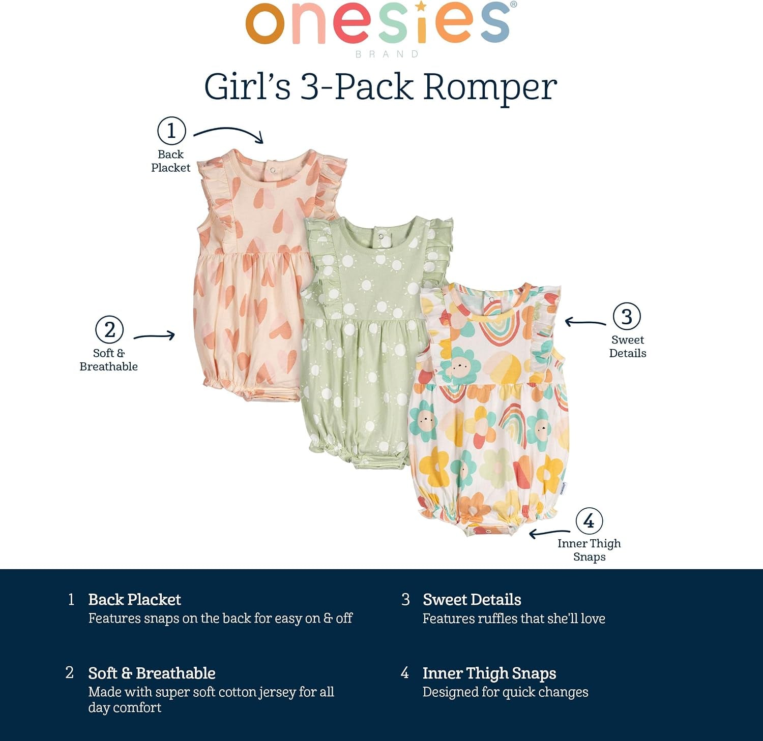 Baby Girls' 3-Pack Romper
