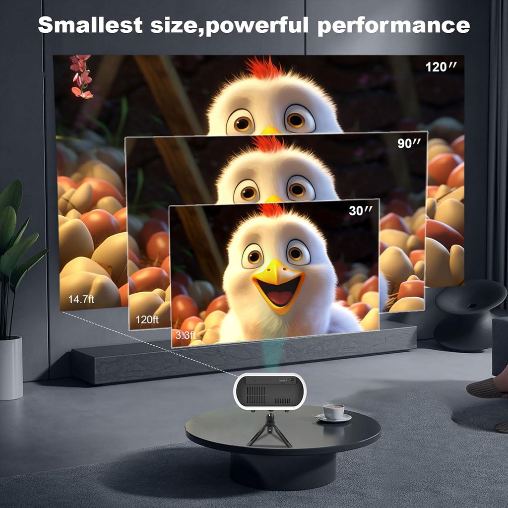 Mini Projector with Bult-In Speaker, 150ANSI Support 1080P, Auto Keystone Correction, 26"-120" Projection Screen, Portable Video Projector, Compatible with Laptop, HDMI, USB, AV