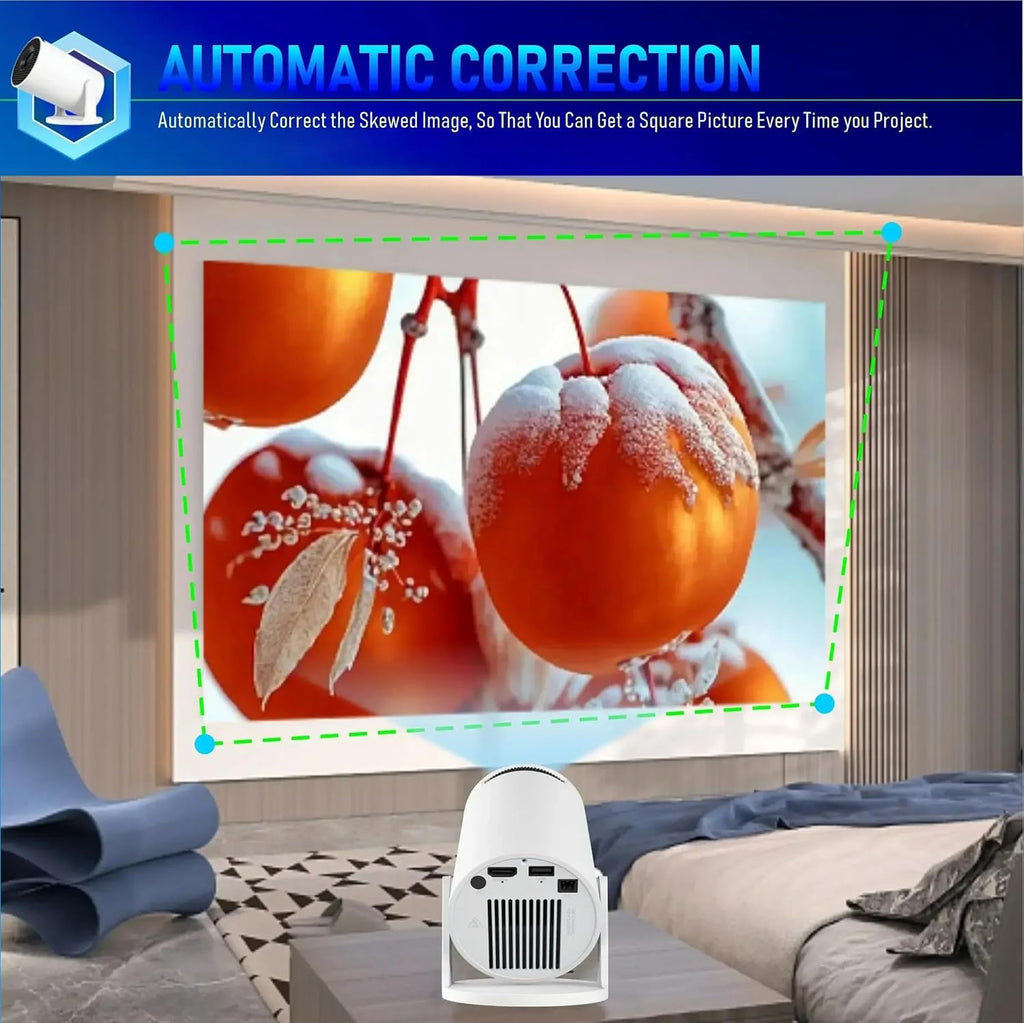 Mini Projector,Upgraded Smart 4K Projector with Wifi 6 and Bluetooth 5.4,Portable Projector with Android 14, Automatic Keystone Correction,180 Degree,130 Inch Display (White)