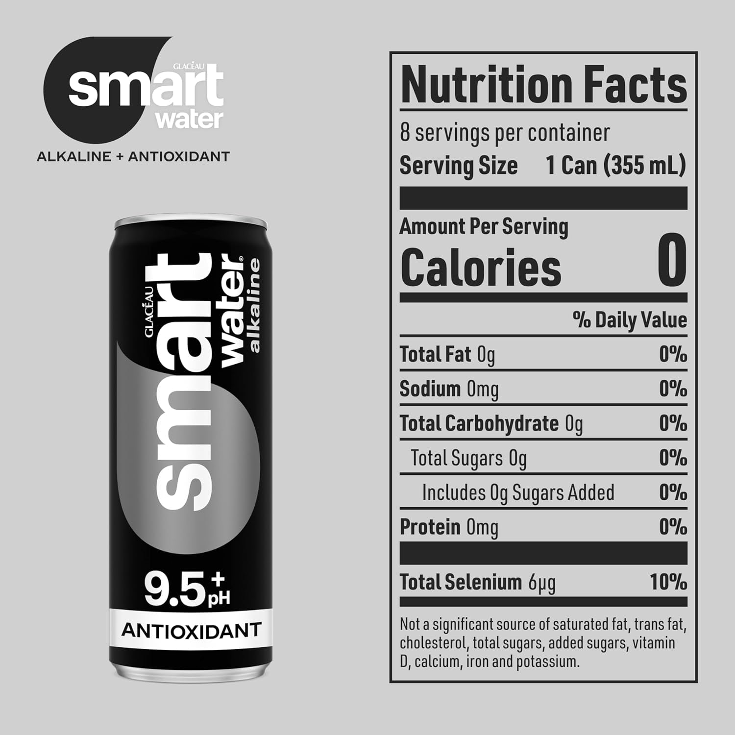 Smartwater Alkaline with Antioxidant Water Cans, 12 Fl Oz, 8 Pack