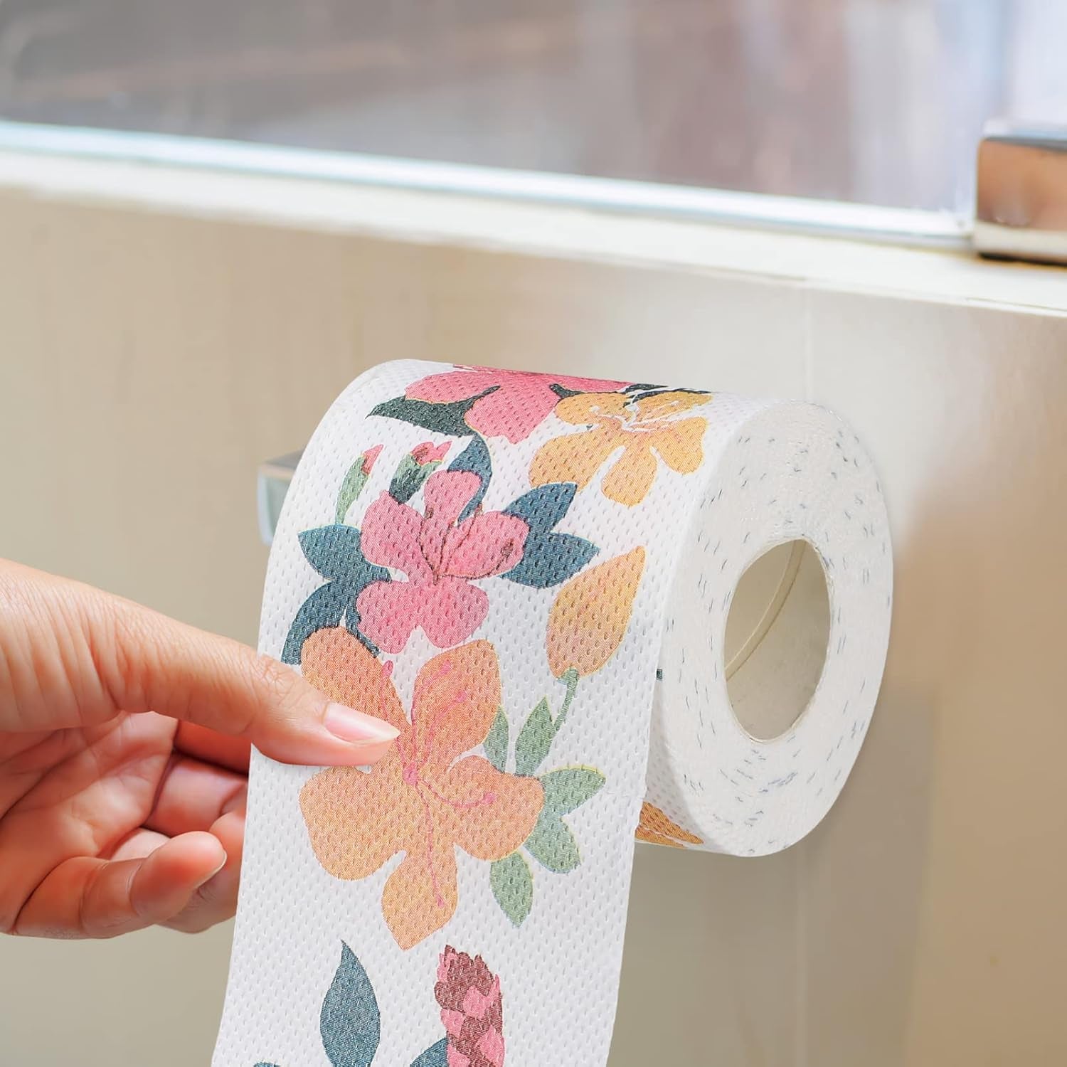 Floral Toilet Paper Novelty Bathroom Tissue Flower Pattern Toilet Tissues, Decorative Hand Towel Napkins for Home Office Travel, 2 Rolls