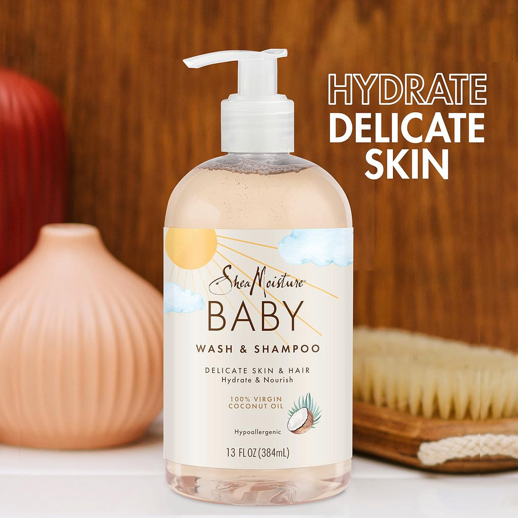 Sheamoisture Baby Wash and Shampoo 100% Virgin Coconut Oil for Baby Skin Cruelty Free Skin Care 13 Oz