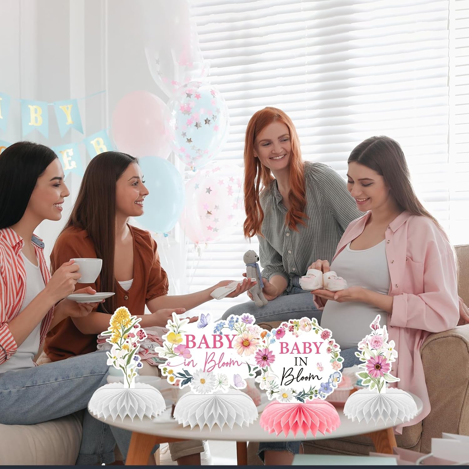 Baby in Bloom Baby Shower Decorations - 12PCS  Wildflower Party Decorations Flower Honeycomb Centerpieces Gender Reveal Decor Floral Baby Shower Decoration Supplies Flower Table Party Decor