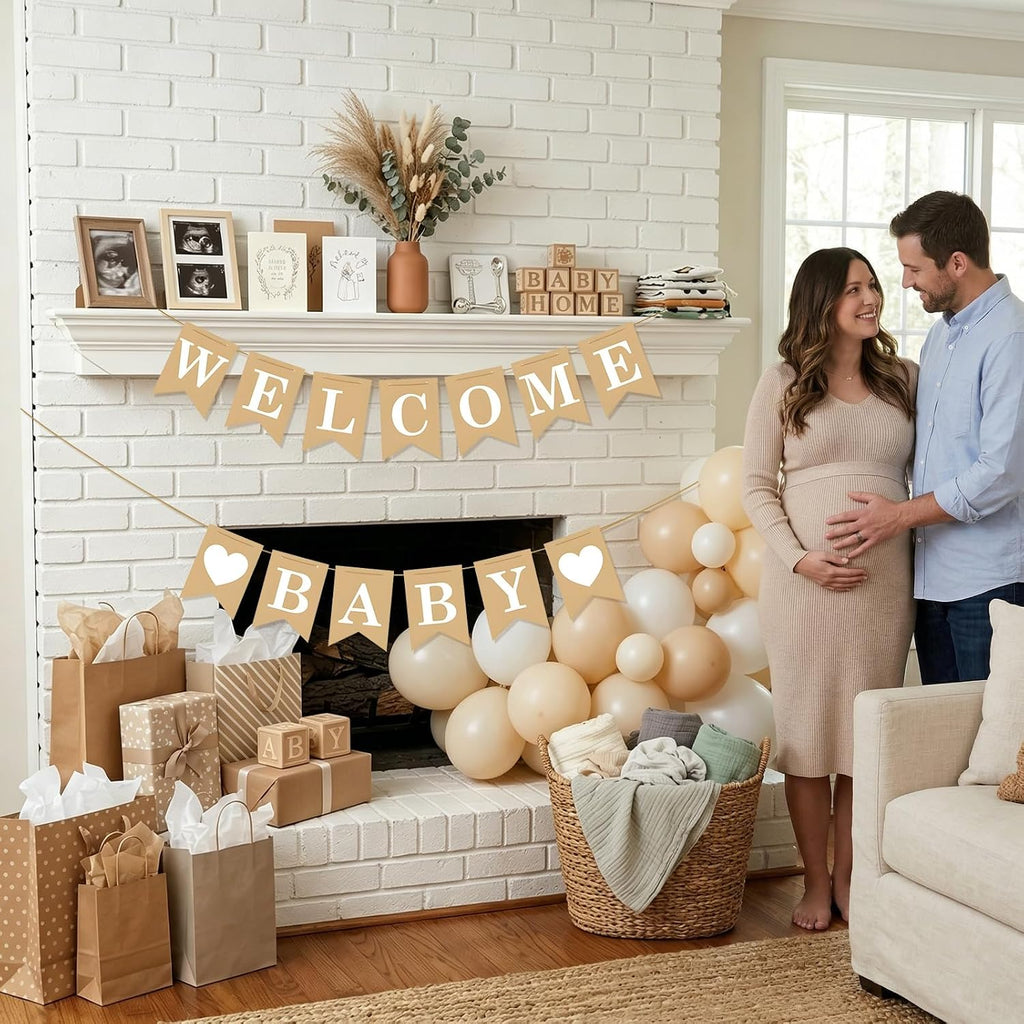 Welcome Baby Banner – Rustic Baby Shower Decorations, Gender Neutral Baby Shower Decor, Pre-Strung Shower Sign, Baby Boy Banner for Party Wall Backdrop