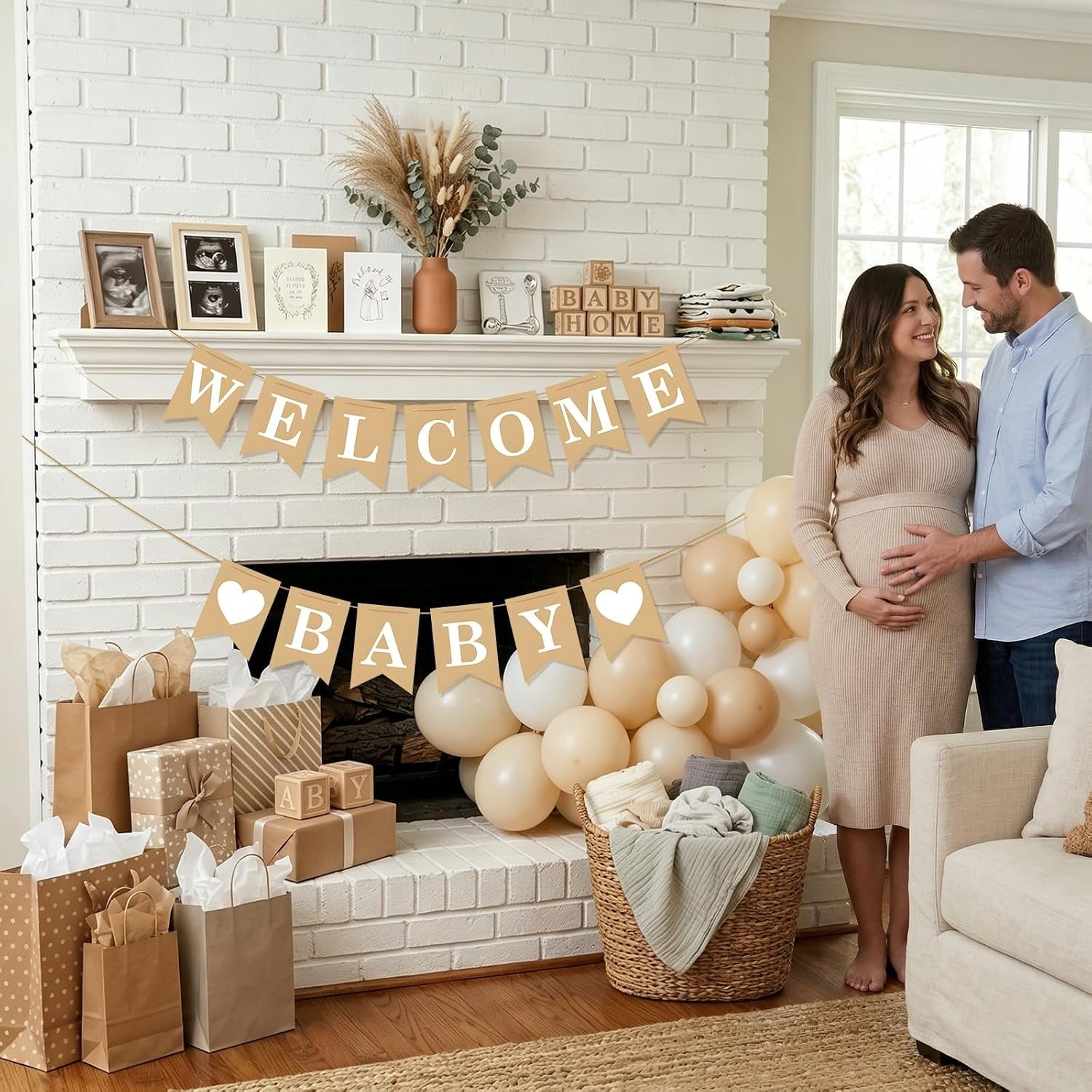 Welcome Baby Banner – Rustic Baby Shower Decorations, Gender Neutral Baby Shower Decor, Pre-Strung Shower Sign, Baby Boy Banner for Party Wall Backdrop