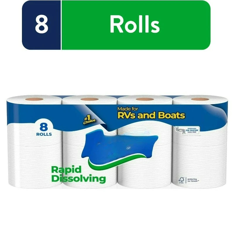 Rapid-Dissolving Toilet Paper for Rvs & Boats, 8 Double Rolls