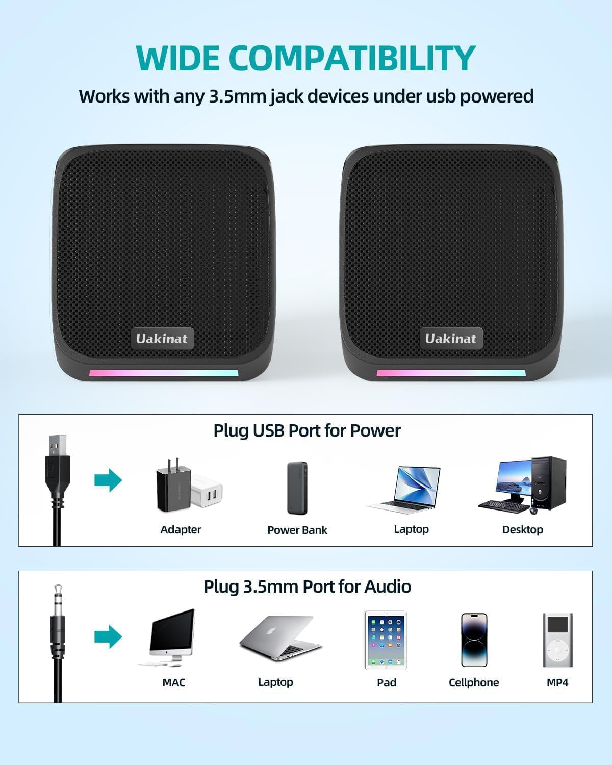 Computer Speakers for Desktop Pc,Desktop Speakers,Small Computer Speakers USB Powered 3.5Mm Aux Speaker