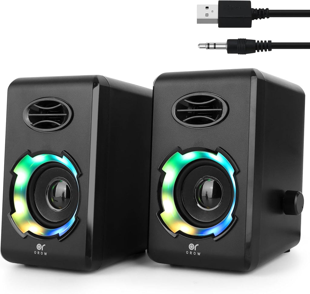 OROW Computer Speakers,Usb Powered Desktop Speakers with 6 Lights Modes,Bluetooth 5.0&3.5Mm AUX Speaker,Rgb Gaming Speakers for Pc/Monitor(Black)