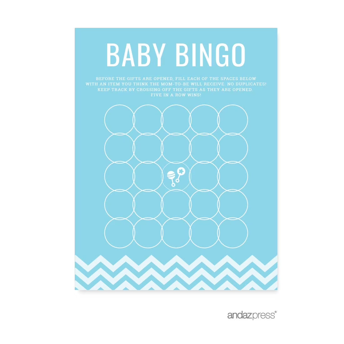 Baby Bingo Baby Blue Chevron Baby Shower Games, 20-Pack