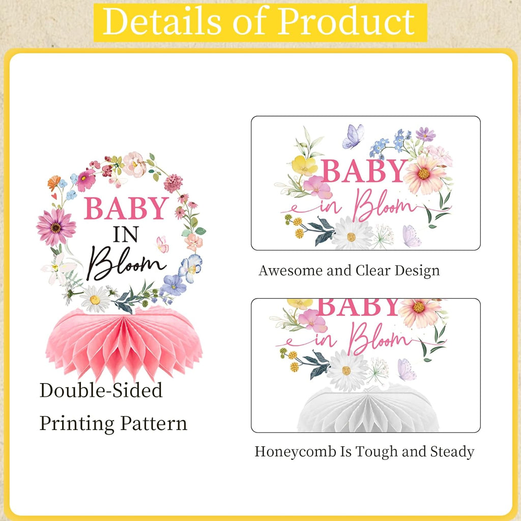 Baby in Bloom Baby Shower Decorations - 12PCS  Wildflower Party Decorations Flower Honeycomb Centerpieces Gender Reveal Decor Floral Baby Shower Decoration Supplies Flower Table Party Decor