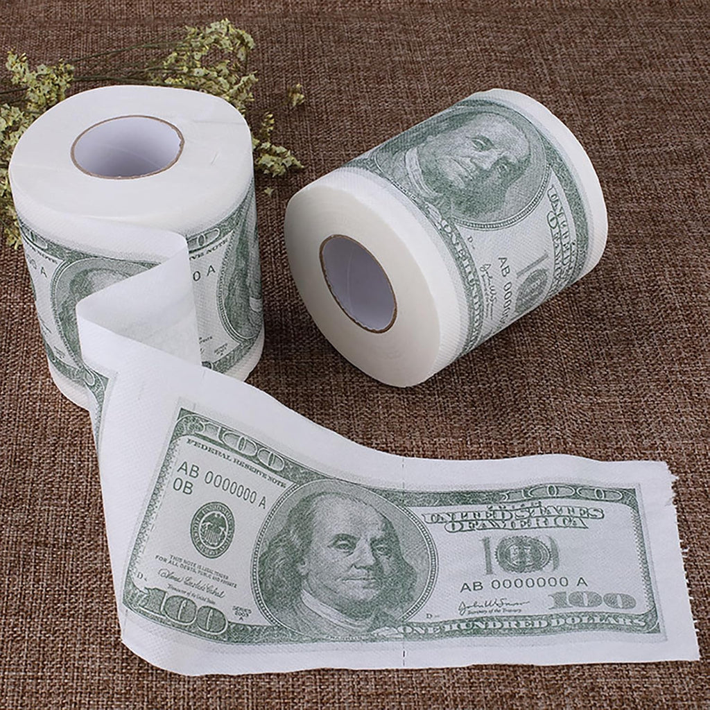 Money Toilet Paper 100 Dollar Bill Printed Gag Gift 2-Ply Funny Toilet Paper Roll, Money Printed Novelty Gift Idea, Pranks & Surprises Bathroom Decor