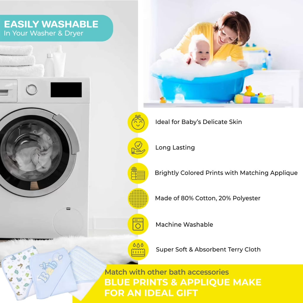 Bath Hooded Towels & Washcloths Set for Babies, 23-Piece Gift Set, Blue Baby