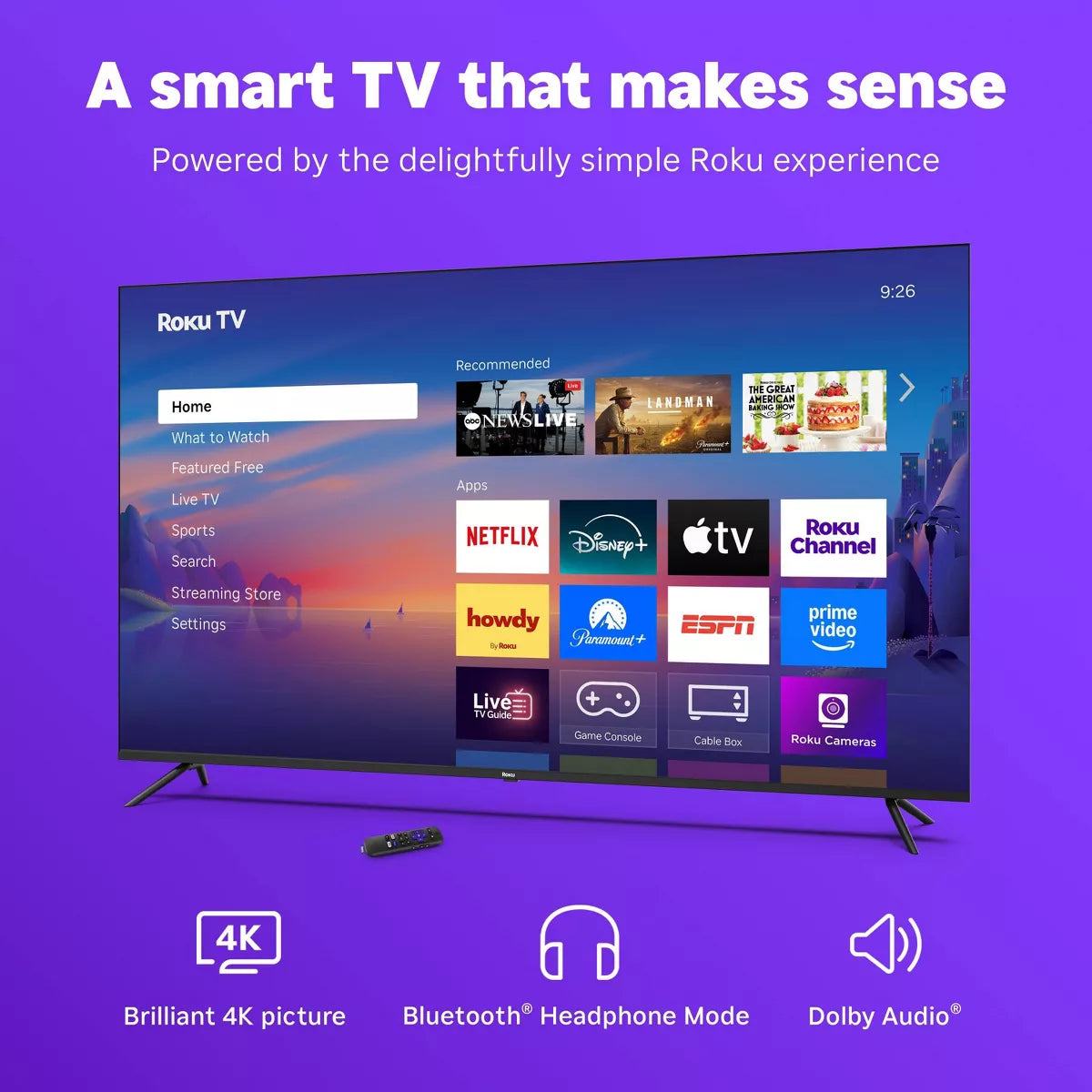 Roku 65" Select Series 4K HDR Smart Roku TV with Roku TV Remote: LED, Wi-Fi, HDMI