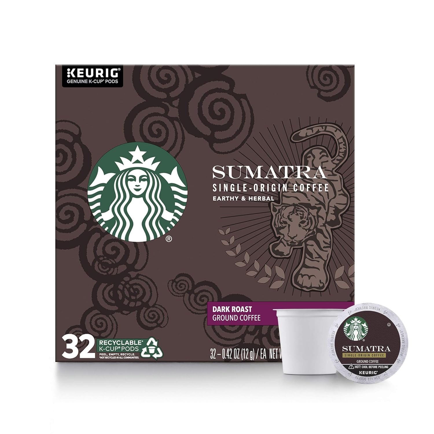 Dark Roast K-Cup Coffee Pods — Sumatra for Keurig Brewers — 4 Boxes (96 Pods Total) & Dark Roast K-Cup Coffee Pods — Sumatra for Keurig Brewers — 1 Box (32 Pods)