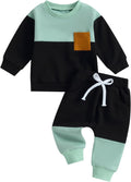 Toddler Baby Boy Fall Winter Clothes Color Block Long Sleeve Sweatshirt Pullover Tops + Joggers Pants Outfit Set