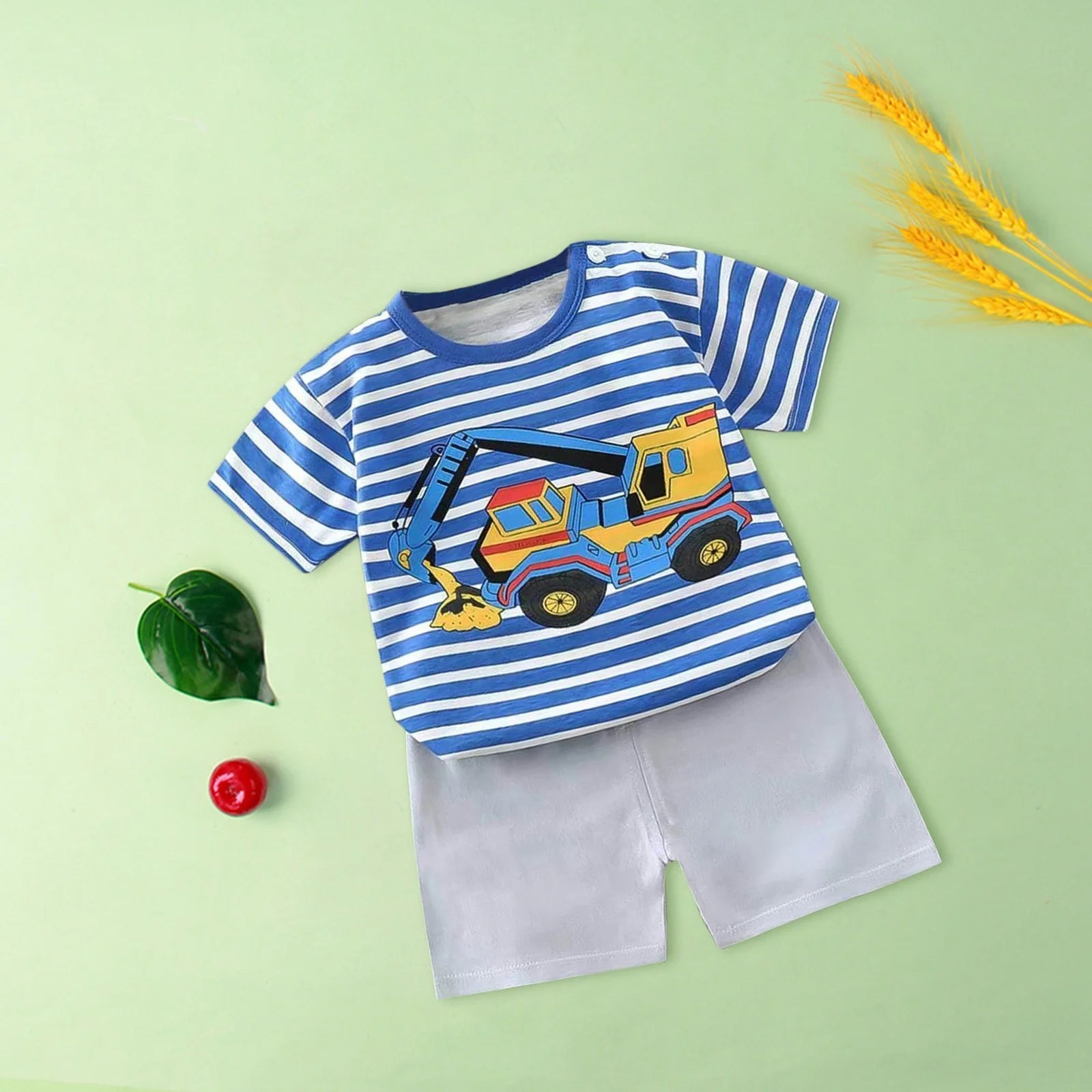 RTKFRFLM Toddler Boy Summer Shorts Set 2 Piece Baby Stripes Cartoon Car Pattern T Shirt Tops+Shorts Clothes Set Outfits,Size 3-6 Months