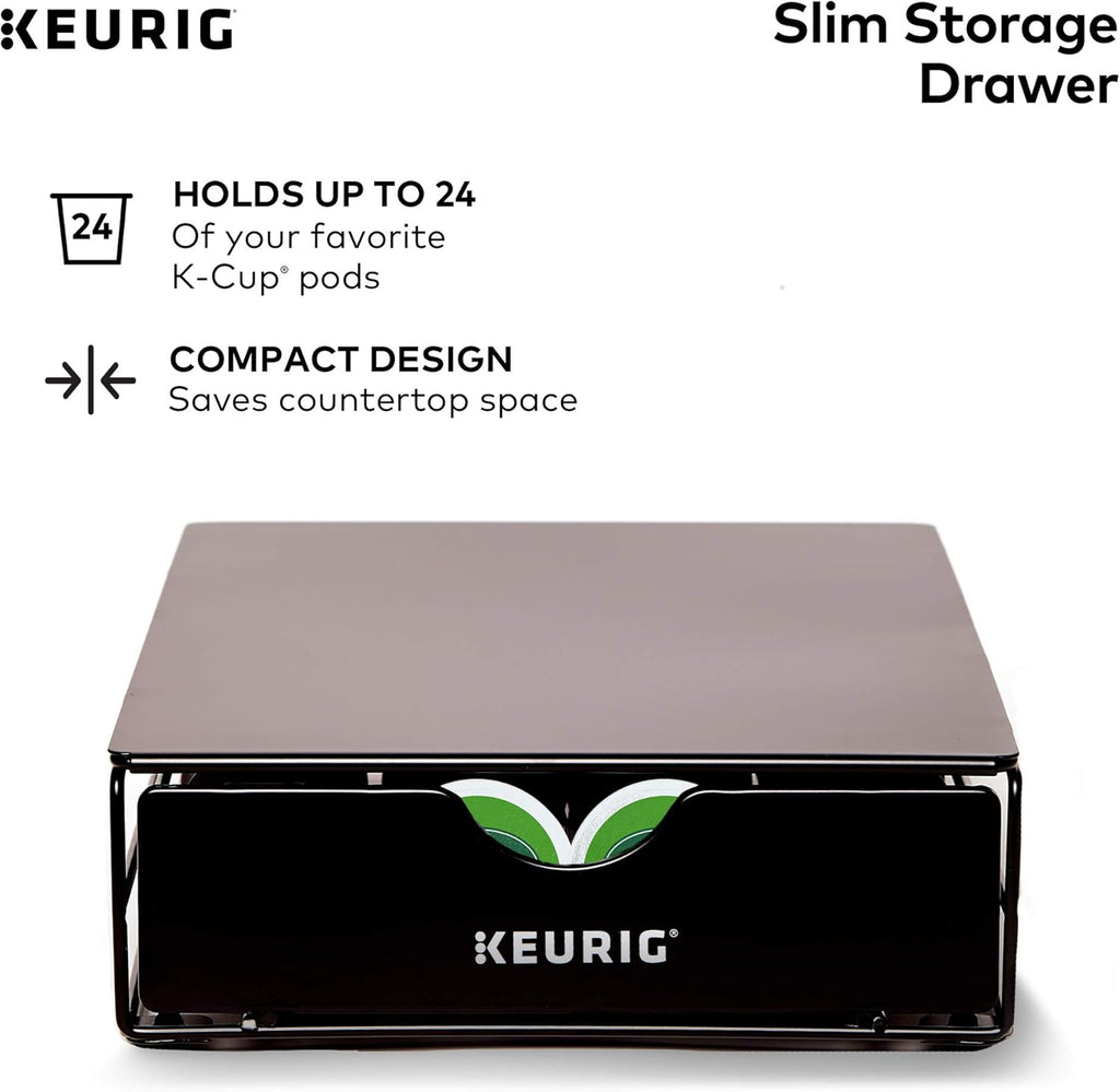 K155 Office Pro Single Cup Commercial K-Cup Pod Coffee Maker, Silver & Slim Non-Rolling Storage Drawer, Coffee Pod Storage, Holds up to 24 K-Cup Pods, Black