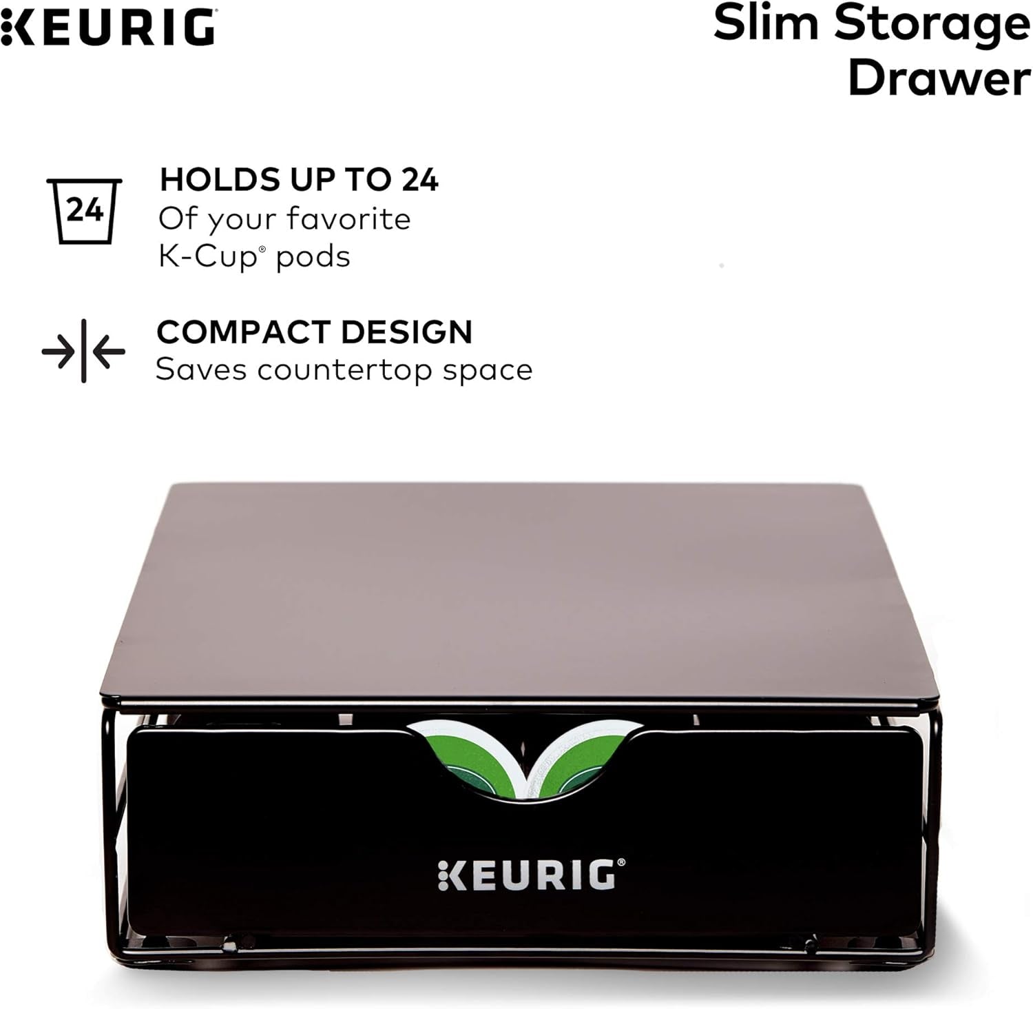 K155 Office Pro Single Cup Commercial K-Cup Pod Coffee Maker, Silver & Slim Non-Rolling Storage Drawer, Coffee Pod Storage, Holds up to 24 K-Cup Pods, Black