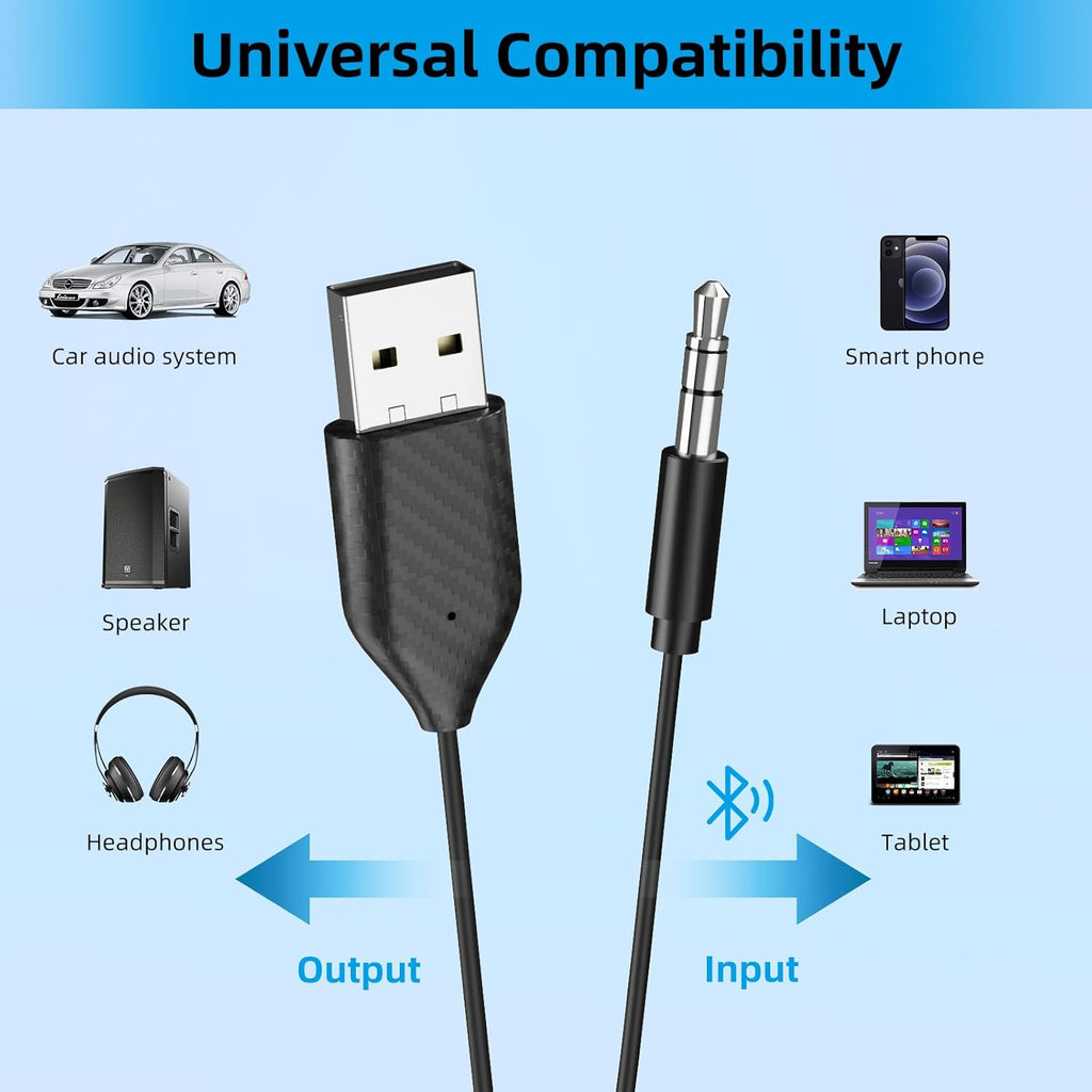 Bluetooth Aux Adapter for Car, USB Bluetooth 5.2 Receiver, 3.5Mm Bluetooth Adapter with Microphone for Music Streaming and Hands-Free Calling for Car Stereo and Home Speakers