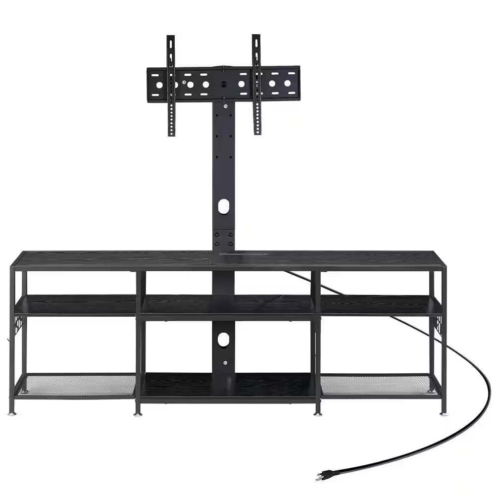 TV Stand with Adjustable TV Mount Industrial Wood and Metal TV Console Table, Black for 75 In. TV W Entertainment Center