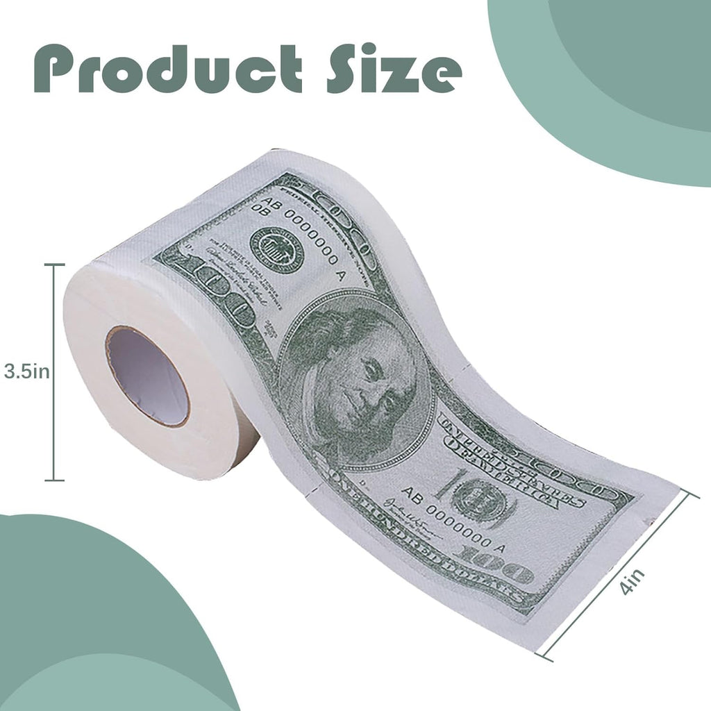 Money Toilet Paper 100 Dollar Bill Printed Gag Gift 2-Ply Funny Toilet Paper Roll, Money Printed Novelty Gift Idea, Pranks & Surprises Bathroom Decor
