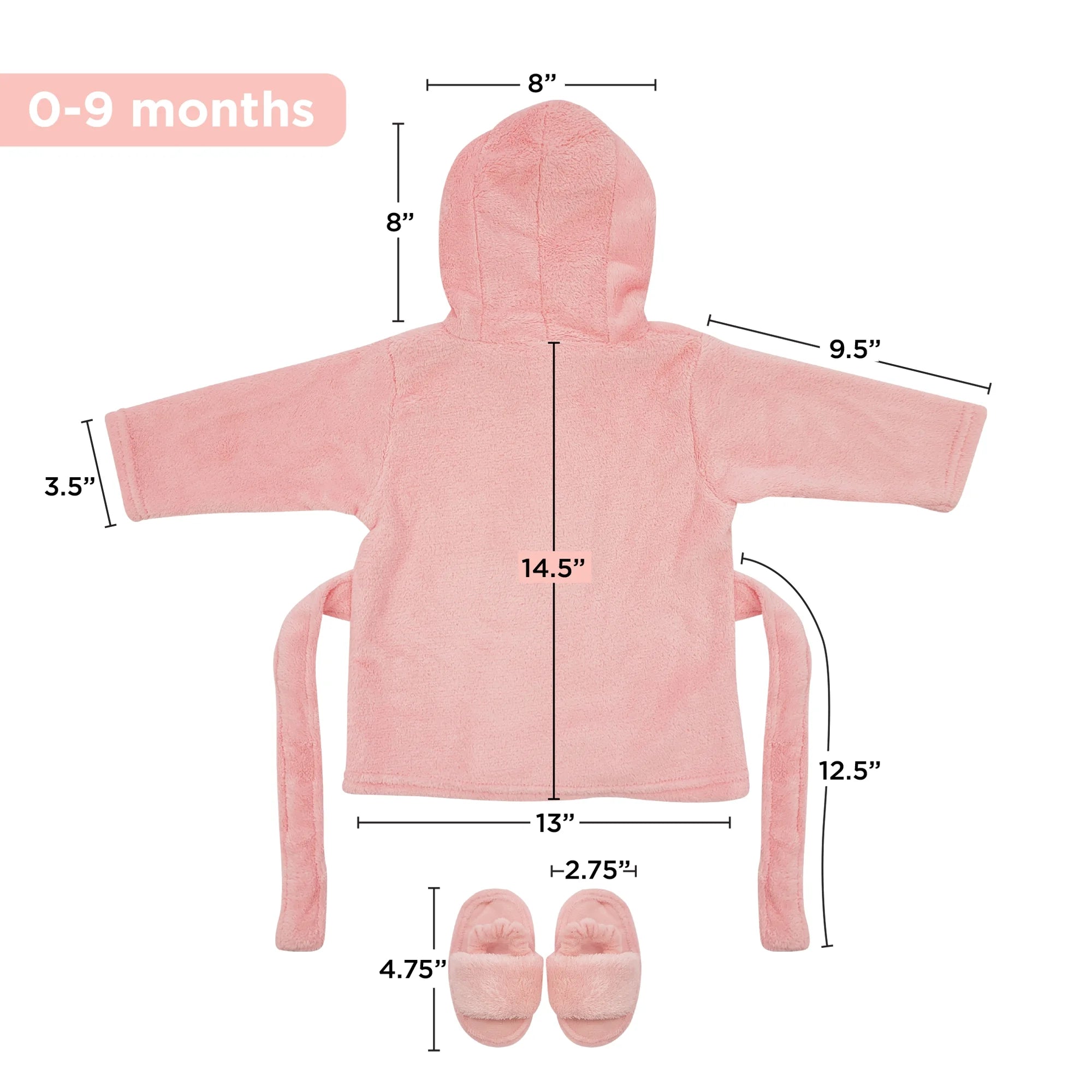 Baby Robe - Soft Plush Bath Towel Robe Spa Set - Baby Bathrobe Towel & Slippers for Boys + Turban for Girls Robe Set (Pink, 0-9 Months)