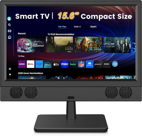 15.6 Inch Small Smart TV - Full HD 1080P Compact Flat Screen Smart Television with Wi/Fi, Bluetooth, Voice Remote for Kitchen, Bedroom, RV