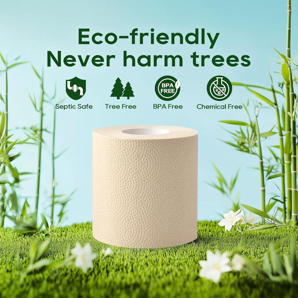 Bamboo Toilet Paper, Septic Safe Toilet Tissue, 24 Double Rolls, 320 Sheets per Roll, Tree Free, Non Toxic, 2 Ply, Soft and Absorbent, Eco Friendly Dye-Free Paper, Nature