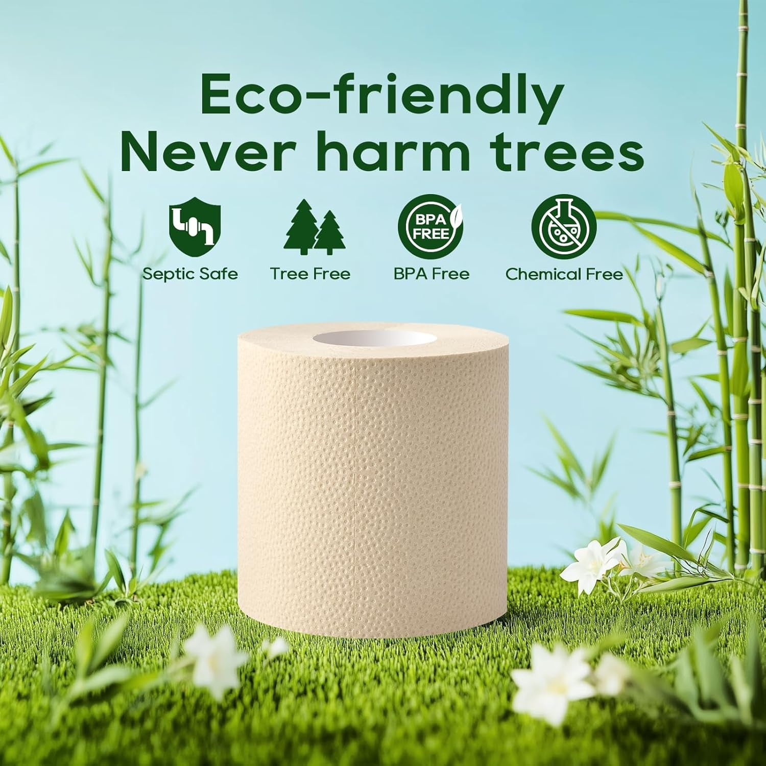 Bamboo Toilet Paper, Septic Safe Toilet Tissue, 24 Double Rolls, 320 Sheets per Roll, Tree Free, Non Toxic, 2 Ply, Soft and Absorbent, Eco Friendly Dye-Free Paper, Nature