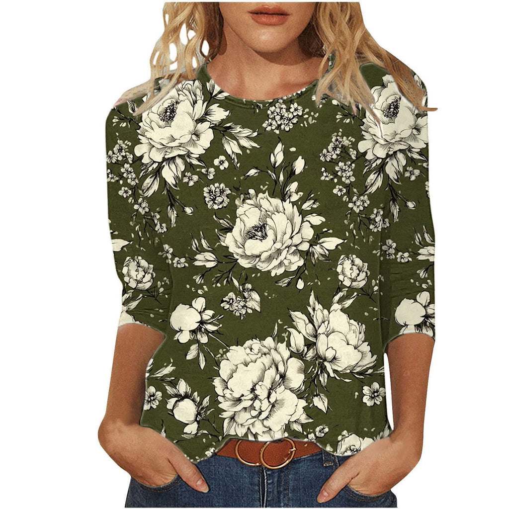 3/4 Length Sleeve Womens Tops Casual Loose Fit Crewneck T Shirts plus Size Spring Summer Tees Limited Time Sales of Today Multicolor XXXL