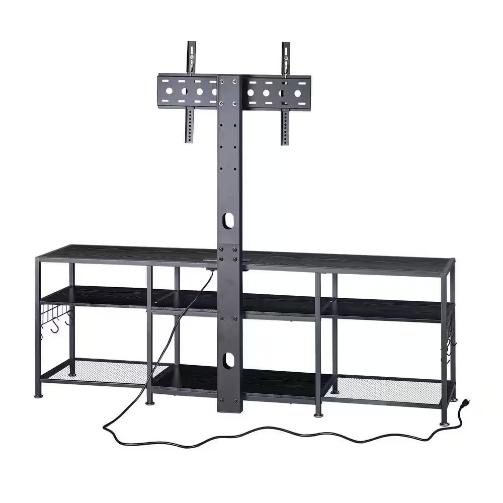 TV Stand with Adjustable TV Mount Industrial Wood and Metal TV Console Table, Black for 75 In. TV W Entertainment Center